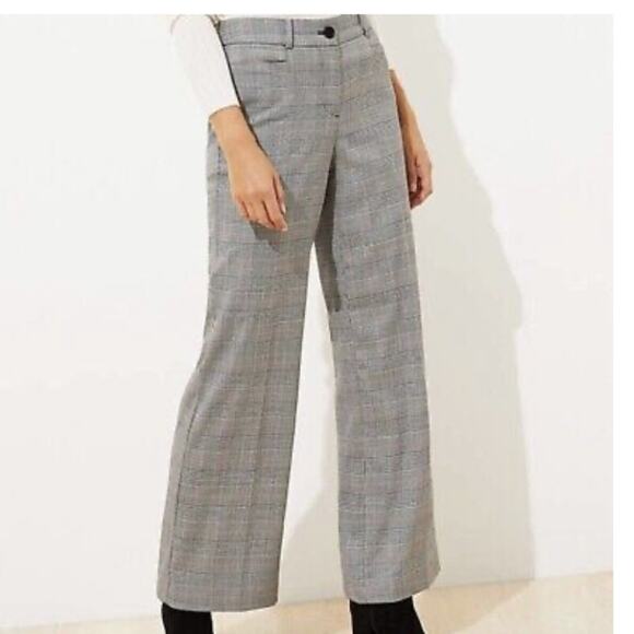 NWOT LOFT Plaid Gray High Rise Pants Trousers 8us Flare - Picture 1 of 15
